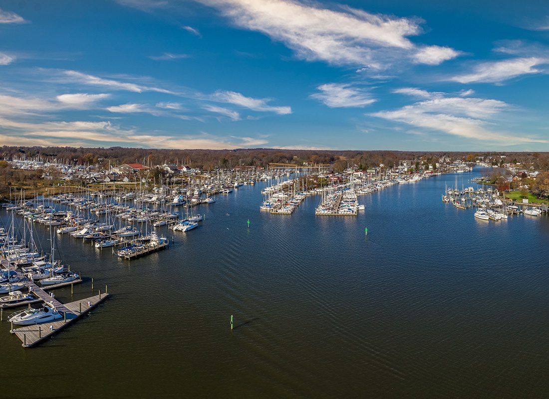 Contact - Aerial View of Deale Waterfront Fishing Village on the Western Shore of Chesapeake Bay, Maryland